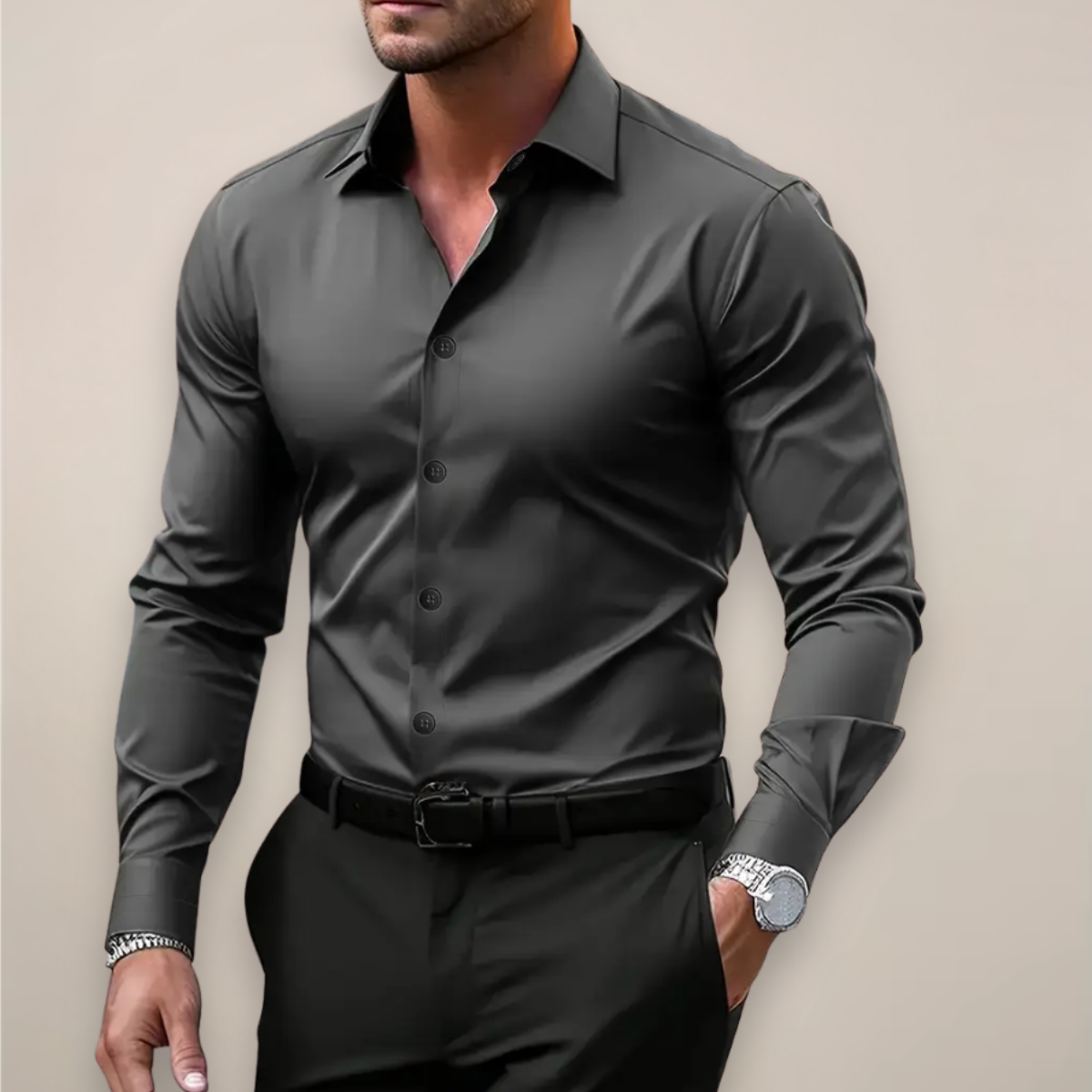 Férfi slim fit ing | Hosszú ujjú, gombos üzleti ing | Elegáns, alkalmi ing munkához és hivatalos eseményekre | Klasszikus gallér
