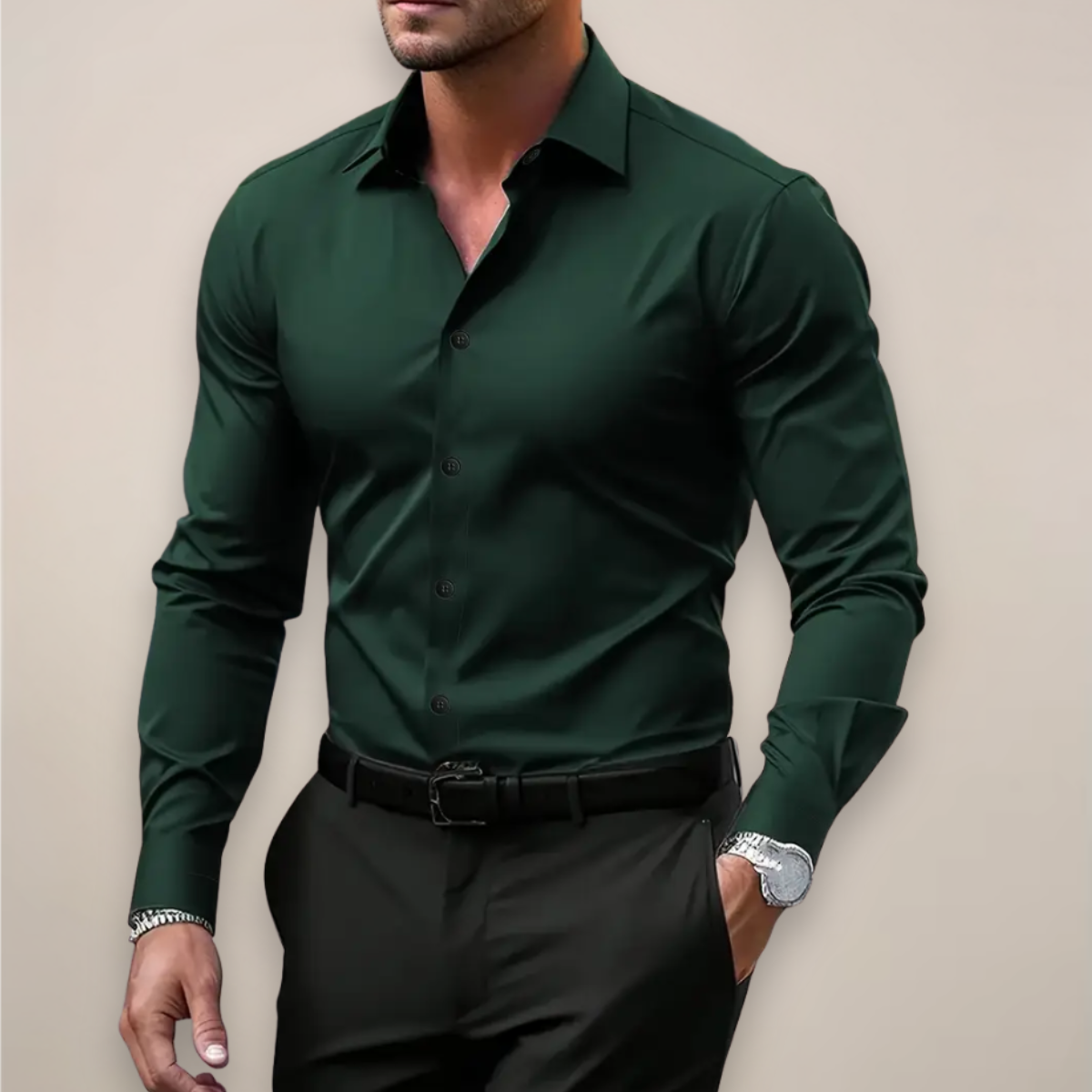 Férfi slim fit ing | Hosszú ujjú, gombos üzleti ing | Elegáns, alkalmi ing munkához és hivatalos eseményekre | Klasszikus gallér