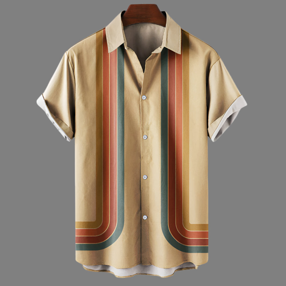 Men's Retro Short Sleeve Shirt | Loose Fit Vintage Style Button Down | Lightweight Breathable Cotton Linen Blend Summer Casual Top