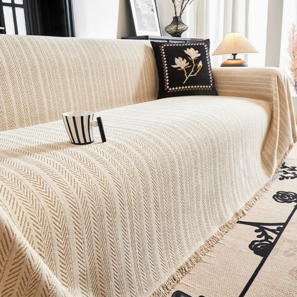 Herringbone Chenille Sofa Cover - Heavyweight Pet Friendly Couch Protector - Anti-Slip Machine Washable Furniture Throw Blanket