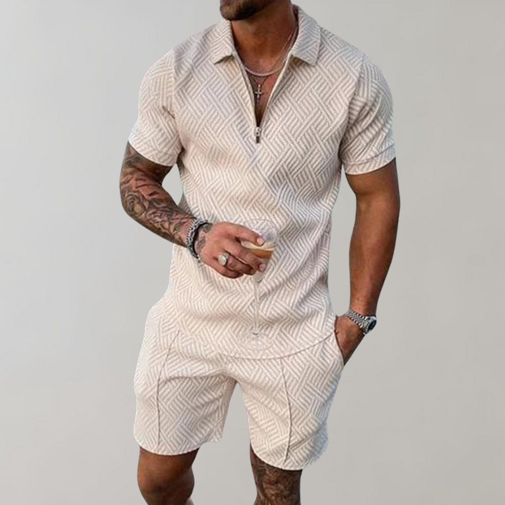 Men's Two-Piece Summer Set | Lightweight Short Sleeve Polo and Shorts Outfit | Breathable Cotton Blend Casual Wear
