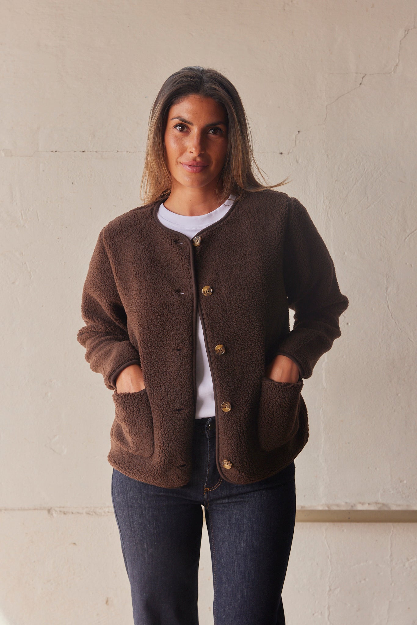 Sherpa Collarless Jacket for Women - Image 2