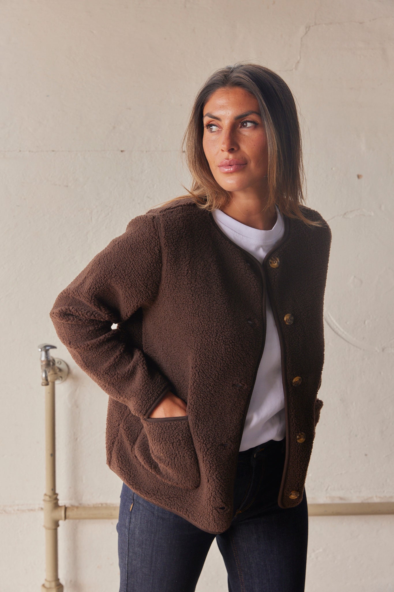 Sherpa Collarless Jacket for Women - Image 4