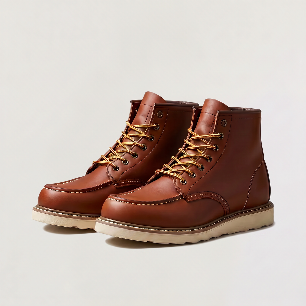 Men's Moc Toe Ankle Boots | Lace-Up Synthetic Leather Work Boots with Rubber Sole | Casual Everyday Walking Boots