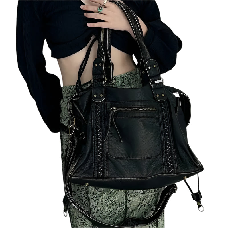 Bolso de hombro estructurado para mujer con acabado lavado y compartimentos