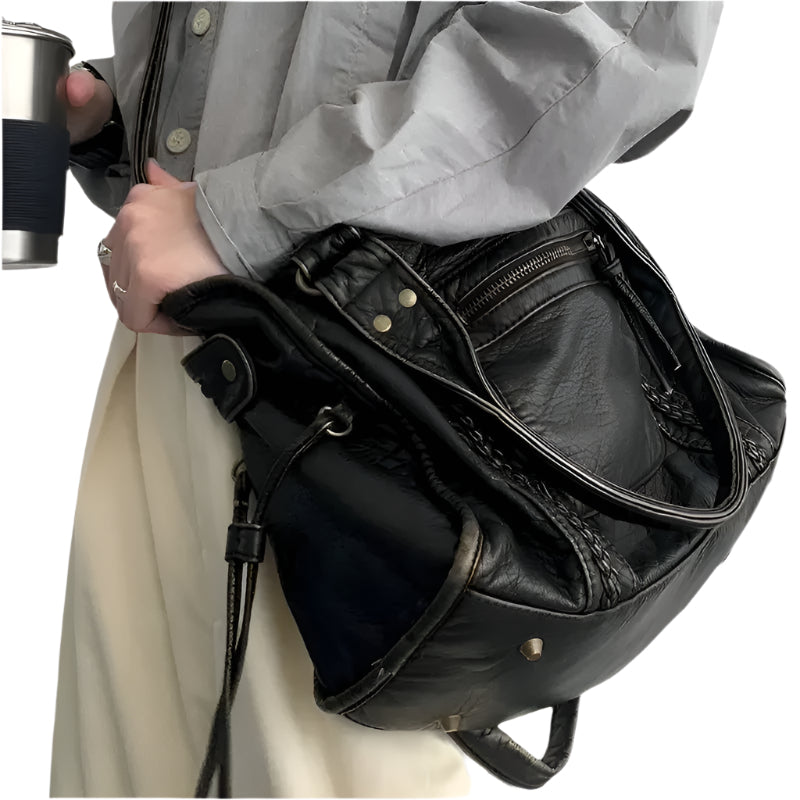 Bolso de hombro estructurado para mujer con acabado lavado y compartimentos