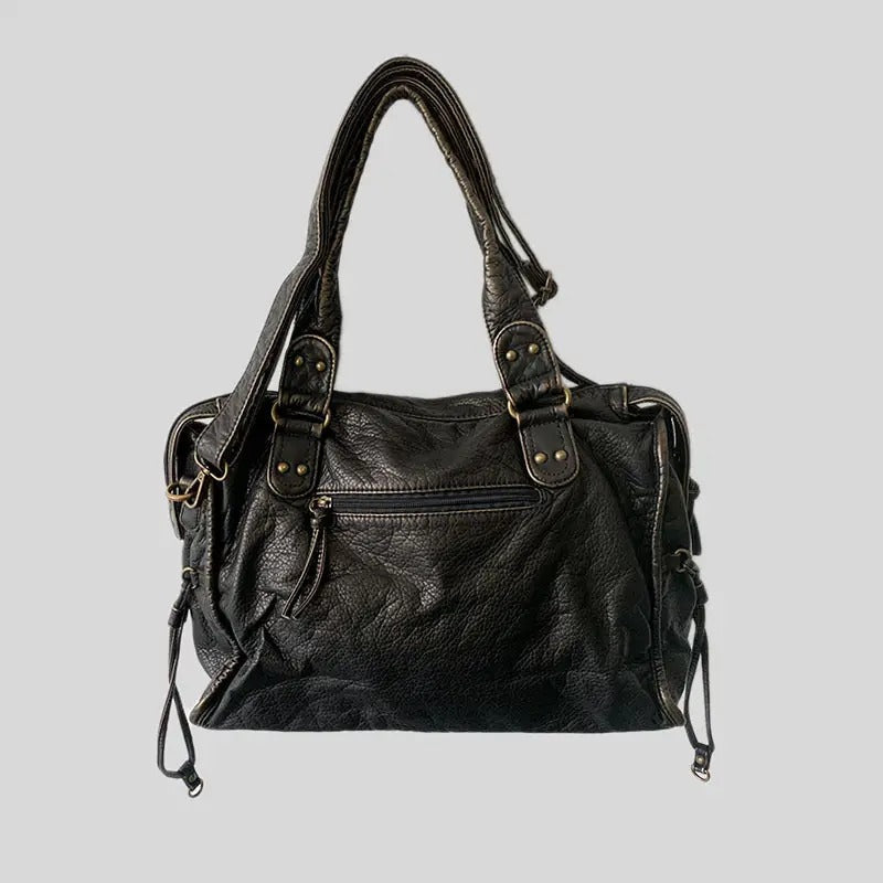Bolso de hombro estructurado para mujer con acabado lavado y compartimentos