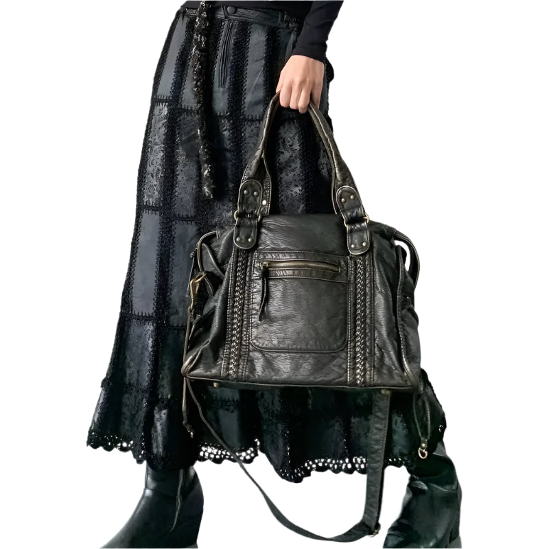 Bolso de hombro estructurado para mujer con acabado lavado y compartimentos