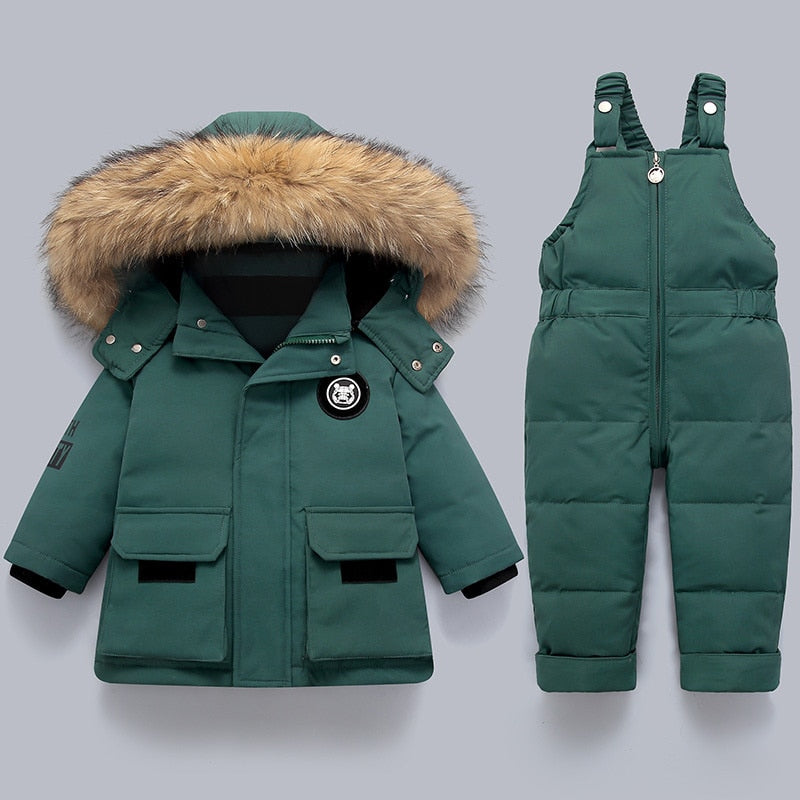 Abrigo de invierno para niños con cuello de piel
