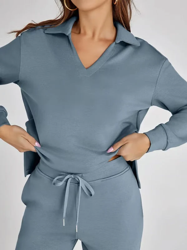 Two-Piece Collared Lounge Set | Soft Breathable