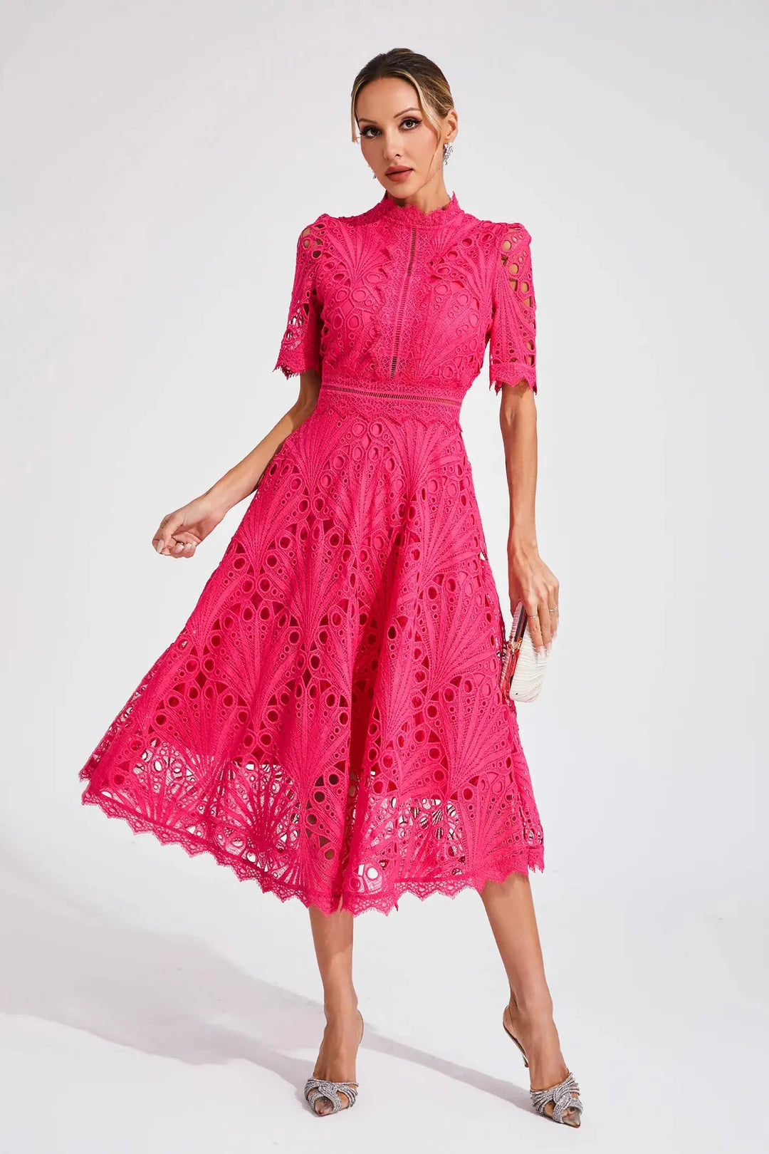 Women’s Lina Guipure Lace High-Neck A-Line Midi Dress