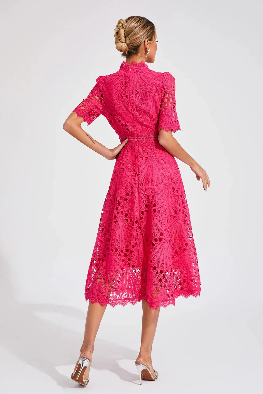 Women’s Lina Guipure Lace High-Neck A-Line Midi Dress