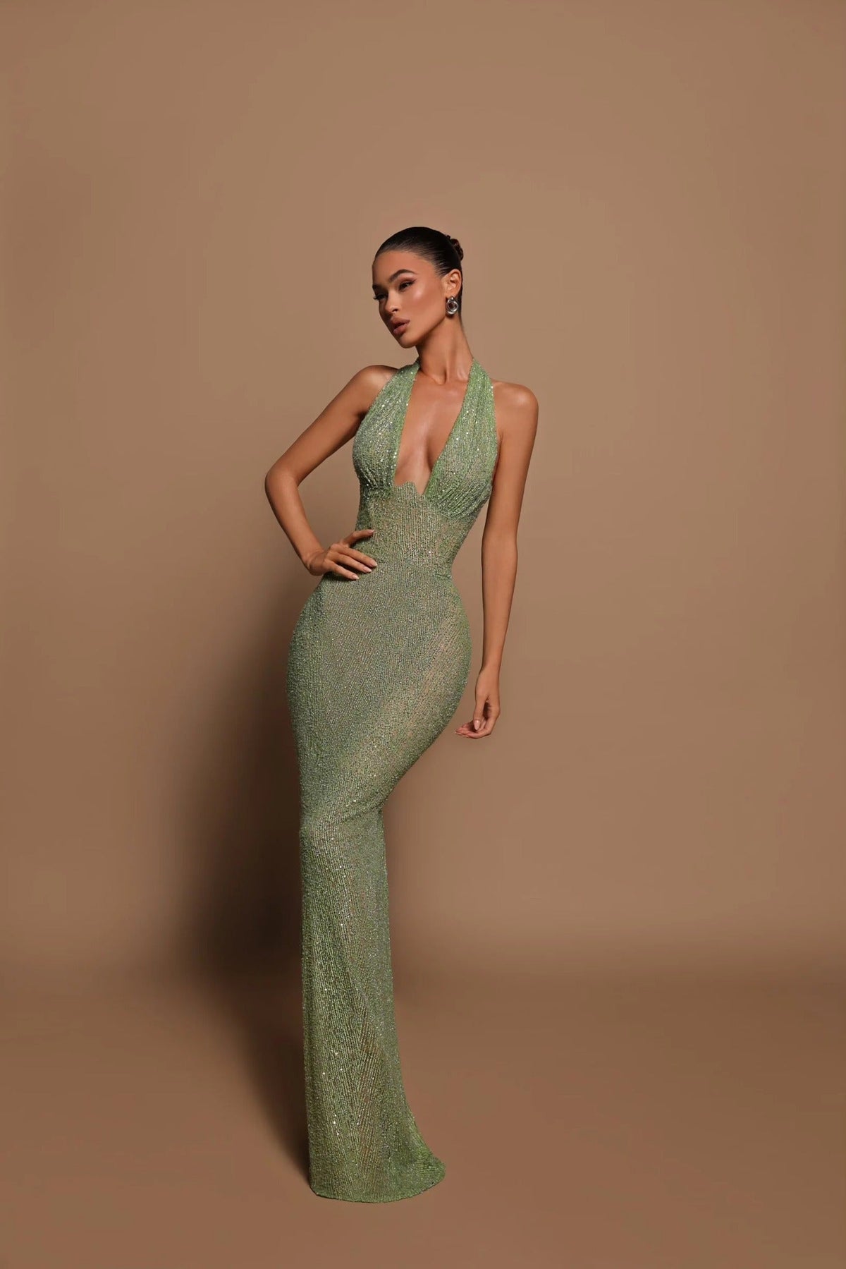 Women's Glitter Halter Neck Fitted Maxi Dress | Sparkling Evening Party Gown for Formal Occasions and Special Events