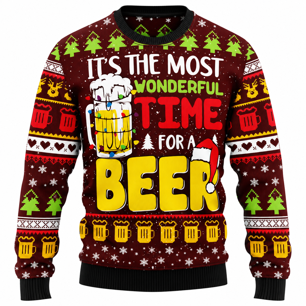 Maglione natalizio da uomo “Jingle Beers” – Divertente pullover unisex con stampa 3D a tema festivo