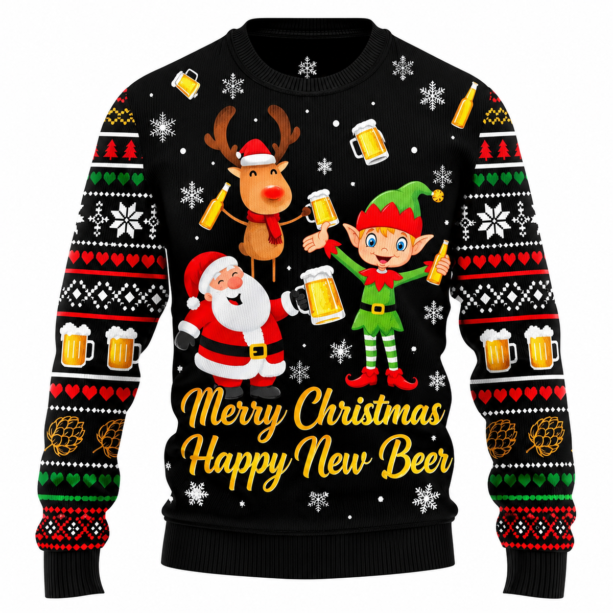 Maglione natalizio da uomo “Jingle Beers” – Divertente pullover unisex con stampa 3D a tema festivo