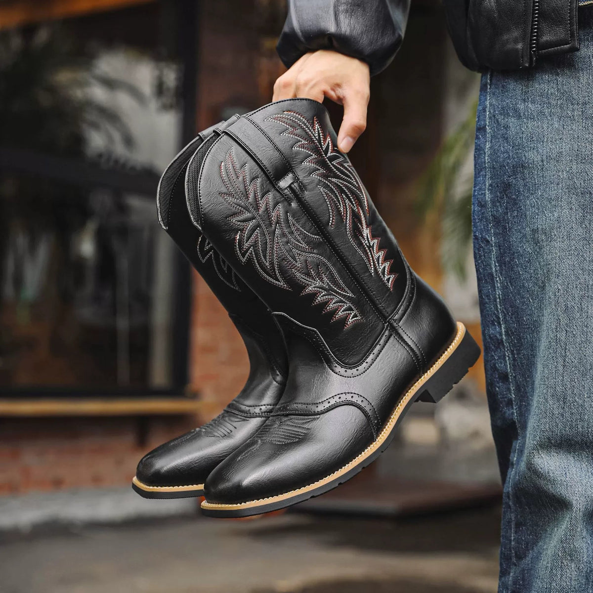 Herren Cowboystiefel Wadenlang Bestickt Leder Quadratische Spitze - Image 5