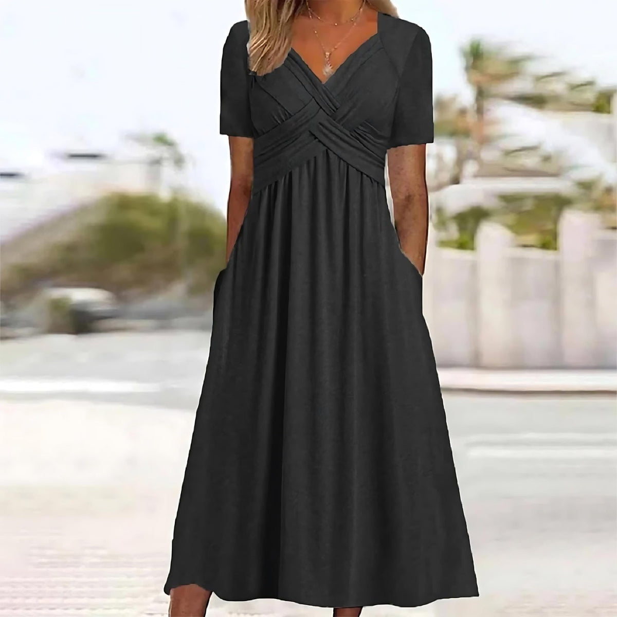 Jamaica - Elegant Midi Dress with Belly Coverage