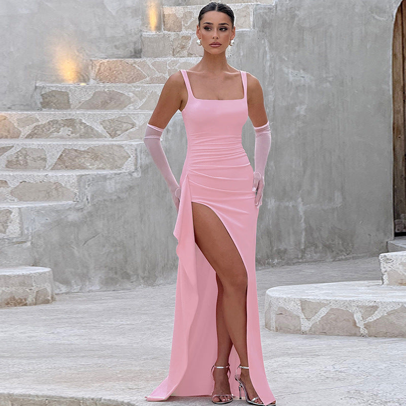 Abito lungo da donna senza schienale | Abito da sera formale per gli invitati al matrimonio | Elegante abito lungo senza maniche con schiena scoperta