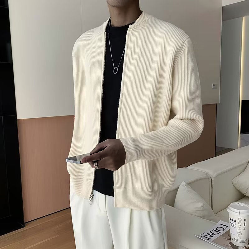 Pull en maille côtelée à fermeture éclair pour homme | Style minimaliste moderne