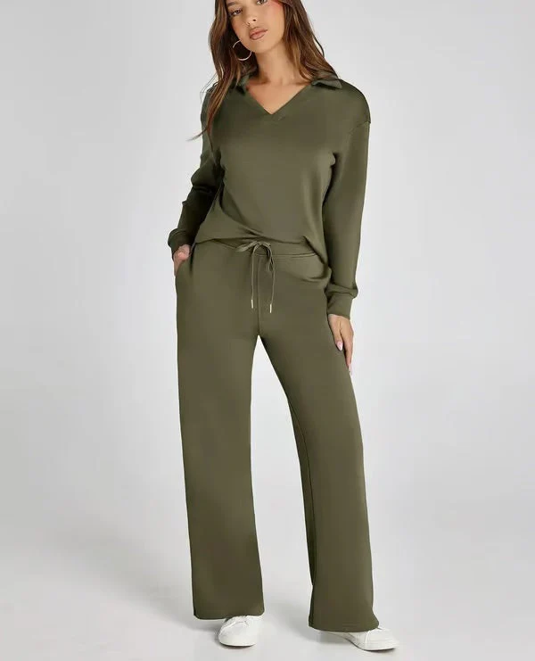 Two-Piece Collared Lounge Set | Soft Breathable