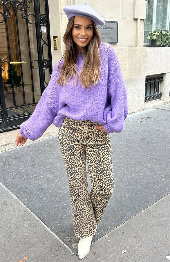Maglione oversize da donna con scollo rotondo e maniche a palloncino