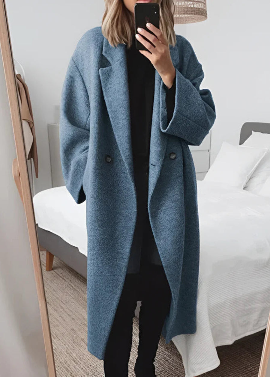 Γυναικείο μακρύ παλτό oversized από μείγμα μαλλιού