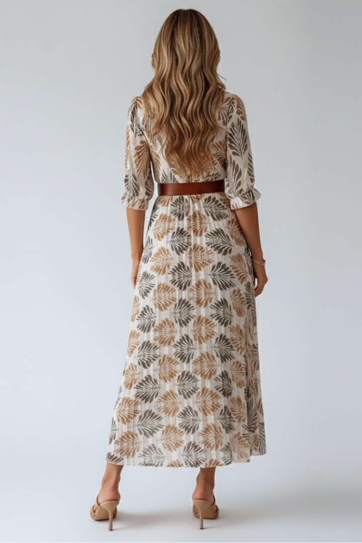 Women's Maxi Dress with Elbow Length Sleeves | Loose Fit Patterned Print Ankle Length Summer Dress for Daytime Gatherings