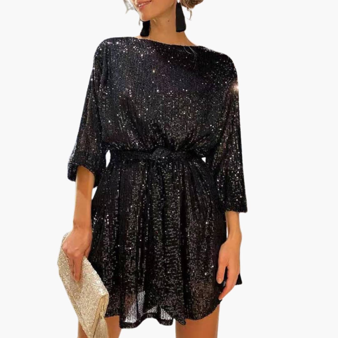 Cocktailkjole med rhinestones til kvinder | Julefestkjole med bælte til formelle aftenarrangementer og festlige højtider