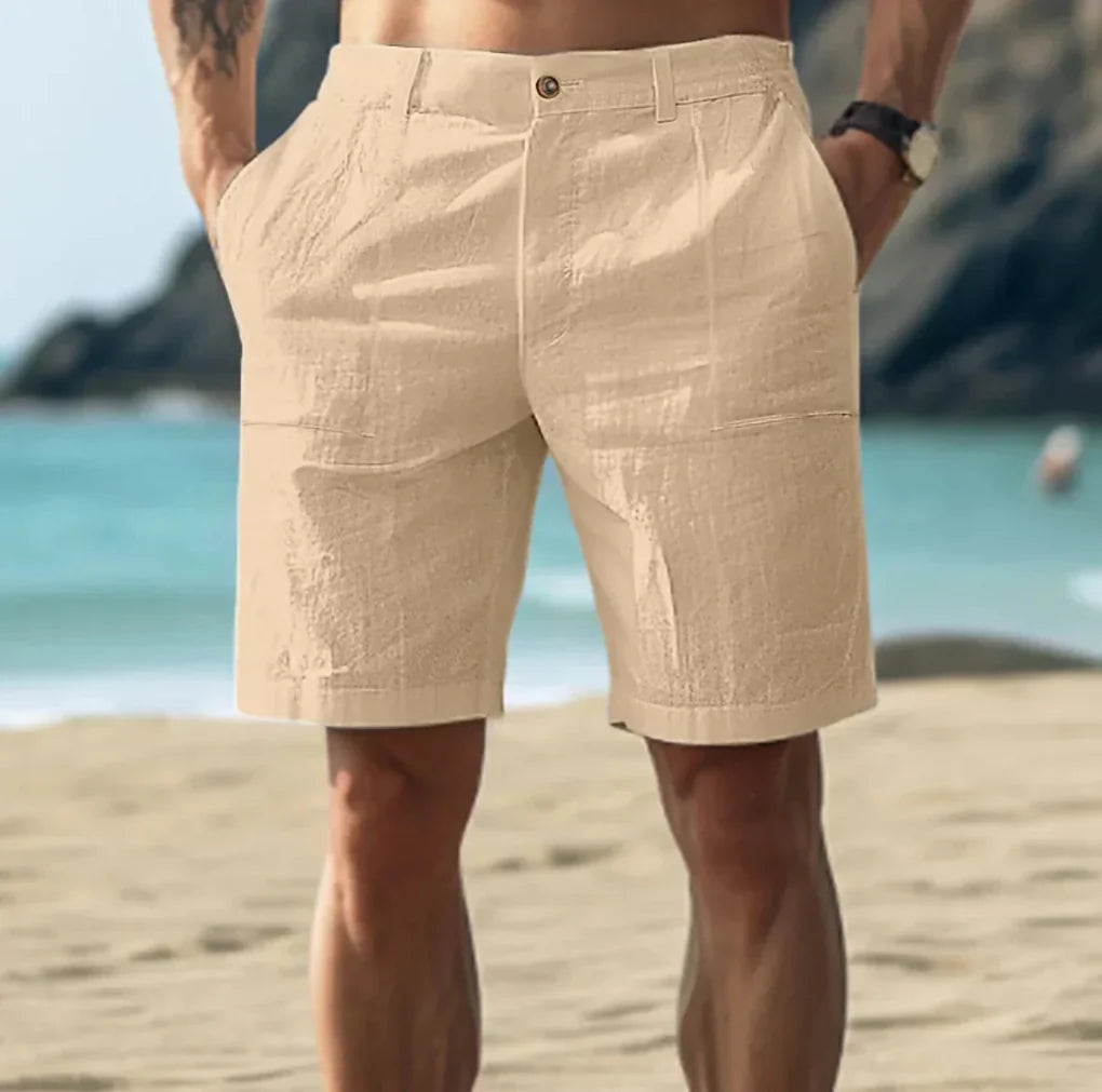 Men's Casual Linen Shorts | Relaxed Fit Summer Beach Shorts with Adjustable Drawstring Waist and Practical Side Pockets