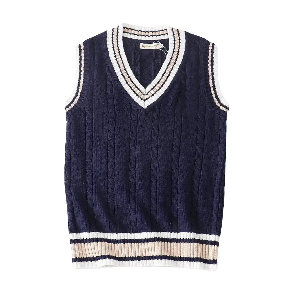 Vestă din tricot cu decolteu în V pentru bărbați | Pulover gros fără mâneci
