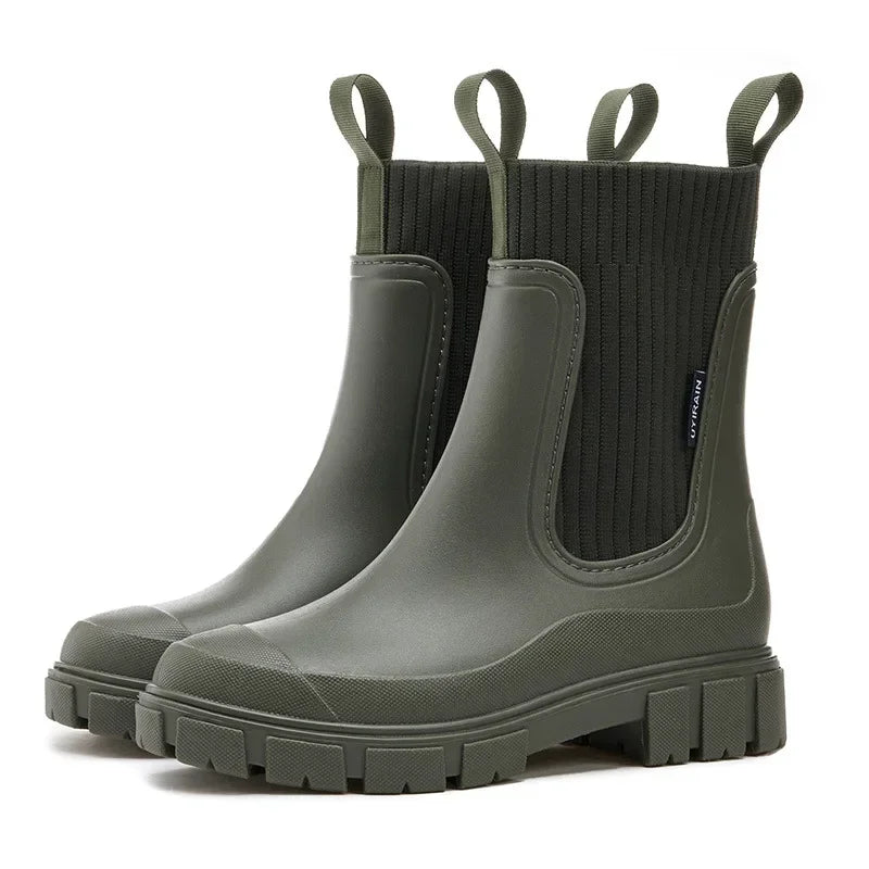 Zapatos impermeables de lluvia para mujer | Botas Wellington sin cordones de caña baja | Calzado de goma antideslizante para caminar en condiciones de lluvia
