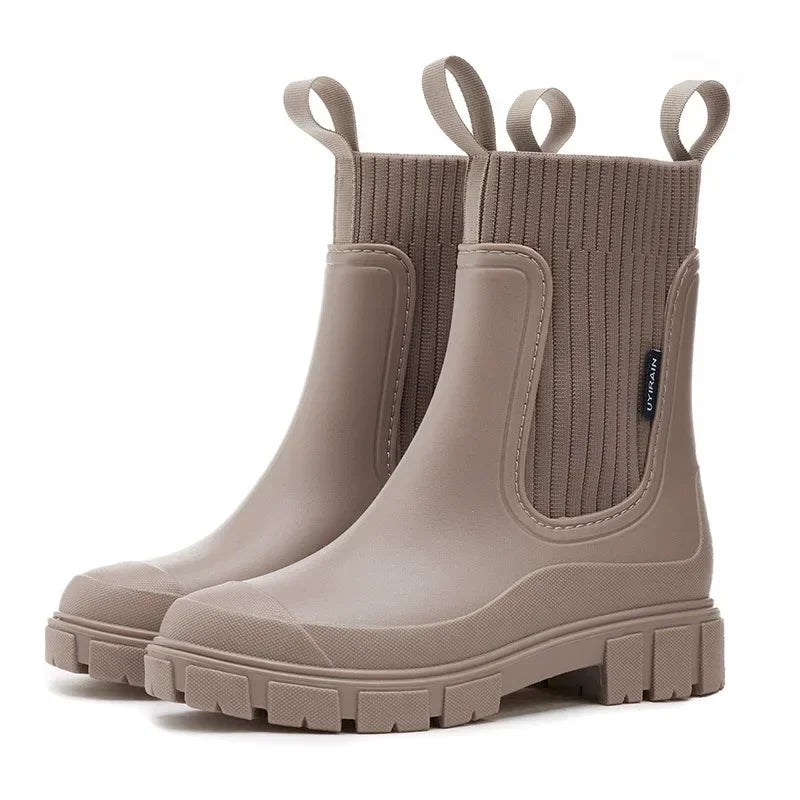 Zapatos impermeables de lluvia para mujer | Botas Wellington sin cordones de caña baja | Calzado de goma antideslizante para caminar en condiciones de lluvia