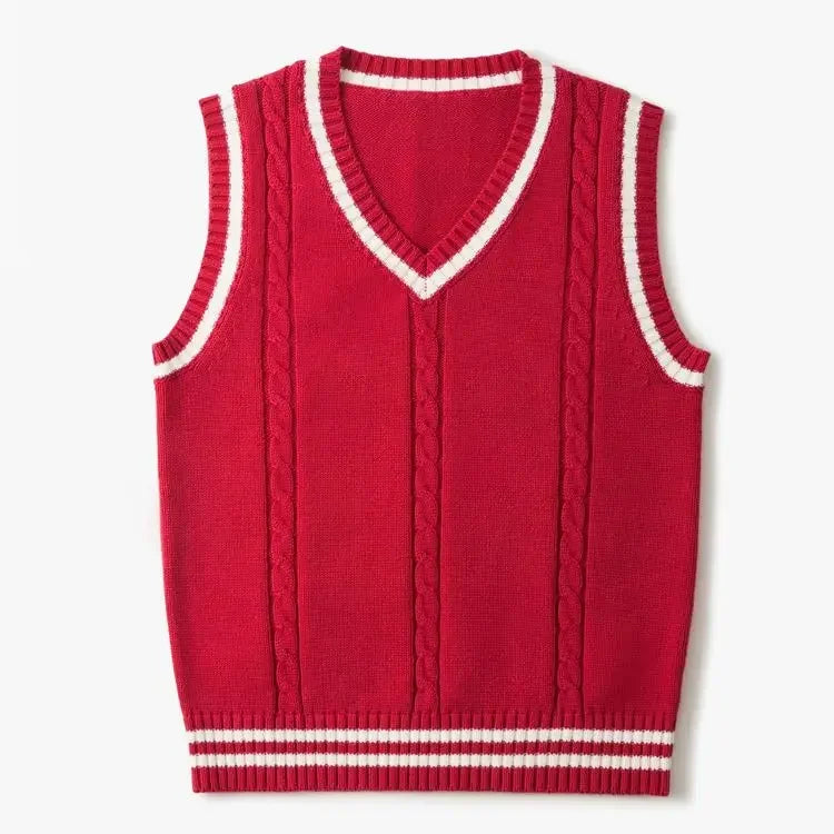 Vestă din tricot cu decolteu în V pentru bărbați | Pulover gros fără mâneci