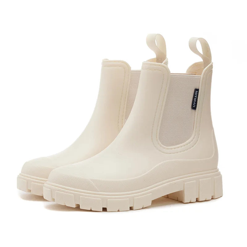 Zapatos impermeables de lluvia para mujer | Botas Wellington sin cordones de caña baja | Calzado de goma antideslizante para caminar en condiciones de lluvia