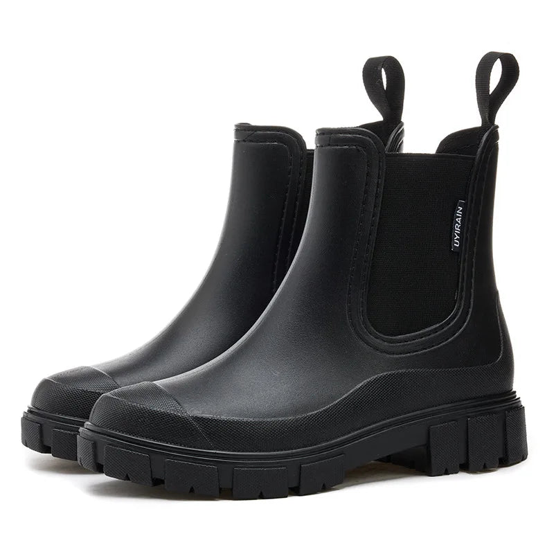 Zapatos impermeables de lluvia para mujer | Botas Wellington sin cordones de caña baja | Calzado de goma antideslizante para caminar en condiciones de lluvia