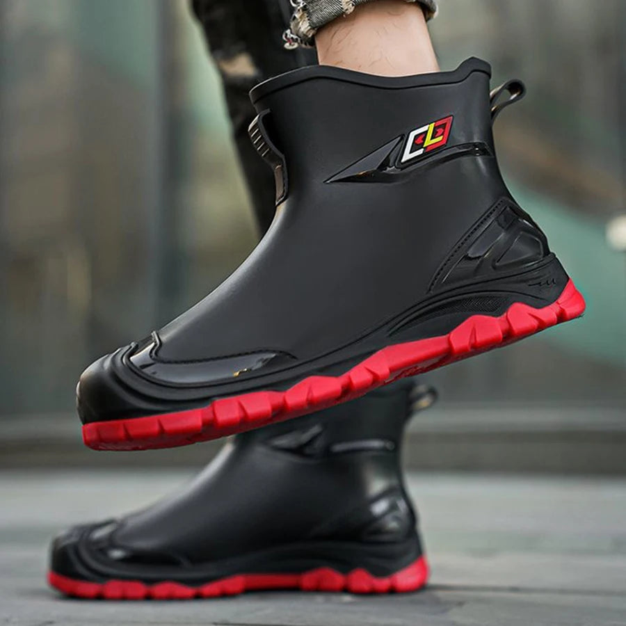 Men's Waterproof Rubber Work Boots | Anti-Slip Rain Boots with Flat Tread and Rinse-Clean Finish for Outdoor Use