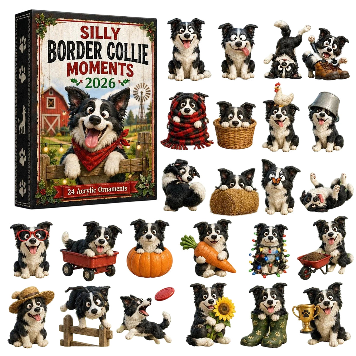 Collie Moments Adventskalender 24 Stuks 2D Platte Acryl Honden Hangdecoraties Kerstboomdecoratie Cadeautje voor in de Kerstsok 2026 - AliExpress 15