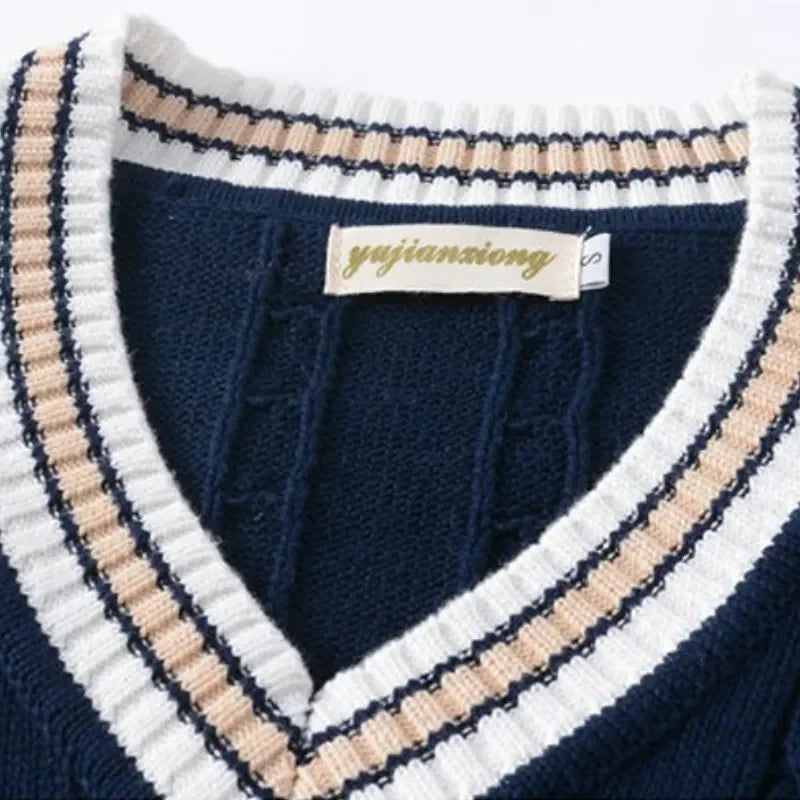 Vestă din tricot cu decolteu în V pentru bărbați | Pulover gros fără mâneci
