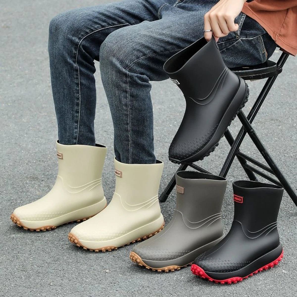Men's Waterproof Rubber Work Boots with Anti-Slip Sole | Heavy Duty Utility Rain Boots for Wet Conditions and Outdoor Shifts