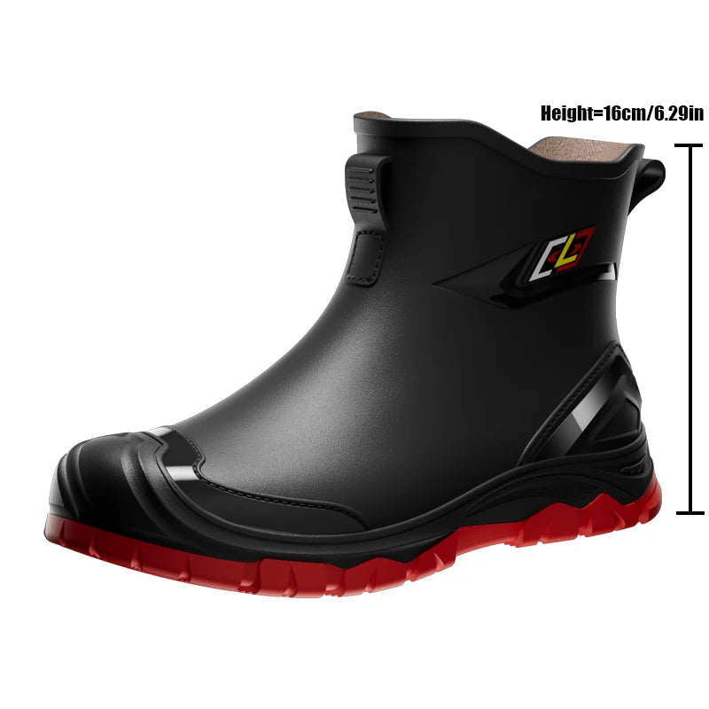 Men's Waterproof Rubber Work Boots | Anti-Slip Rain Boots with Flat Tread and Rinse-Clean Finish for Outdoor Use