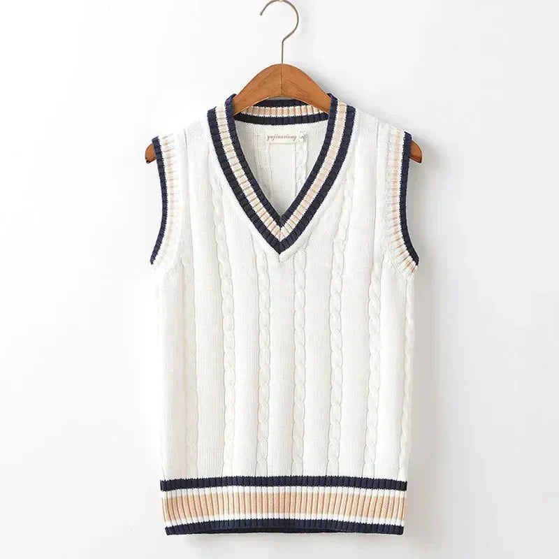 Vestă din tricot cu decolteu în V pentru bărbați | Pulover gros fără mâneci