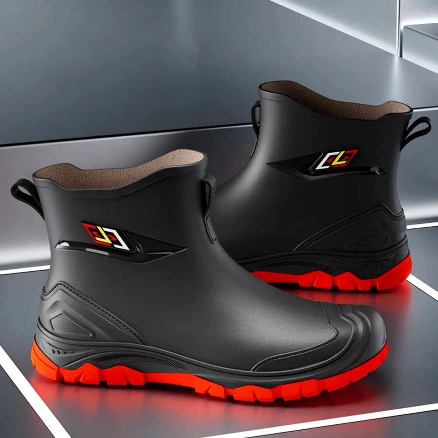 Men's Waterproof Rubber Work Boots | Anti-Slip Rain Boots with Flat Tread and Rinse-Clean Finish for Outdoor Use