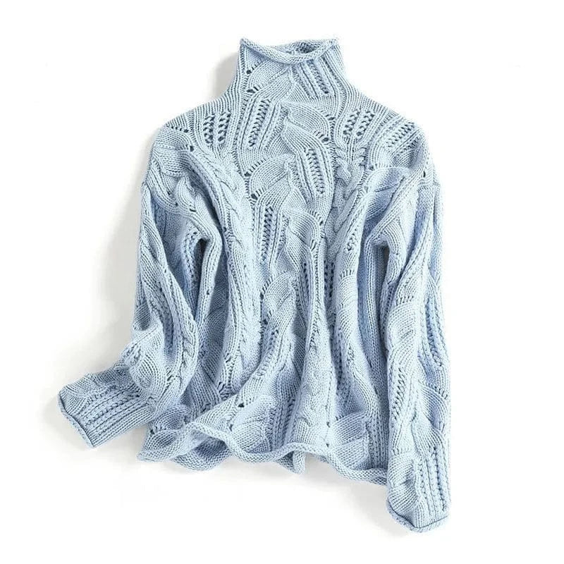 Jersey de cuello alto para mujer con diseño de trenzado