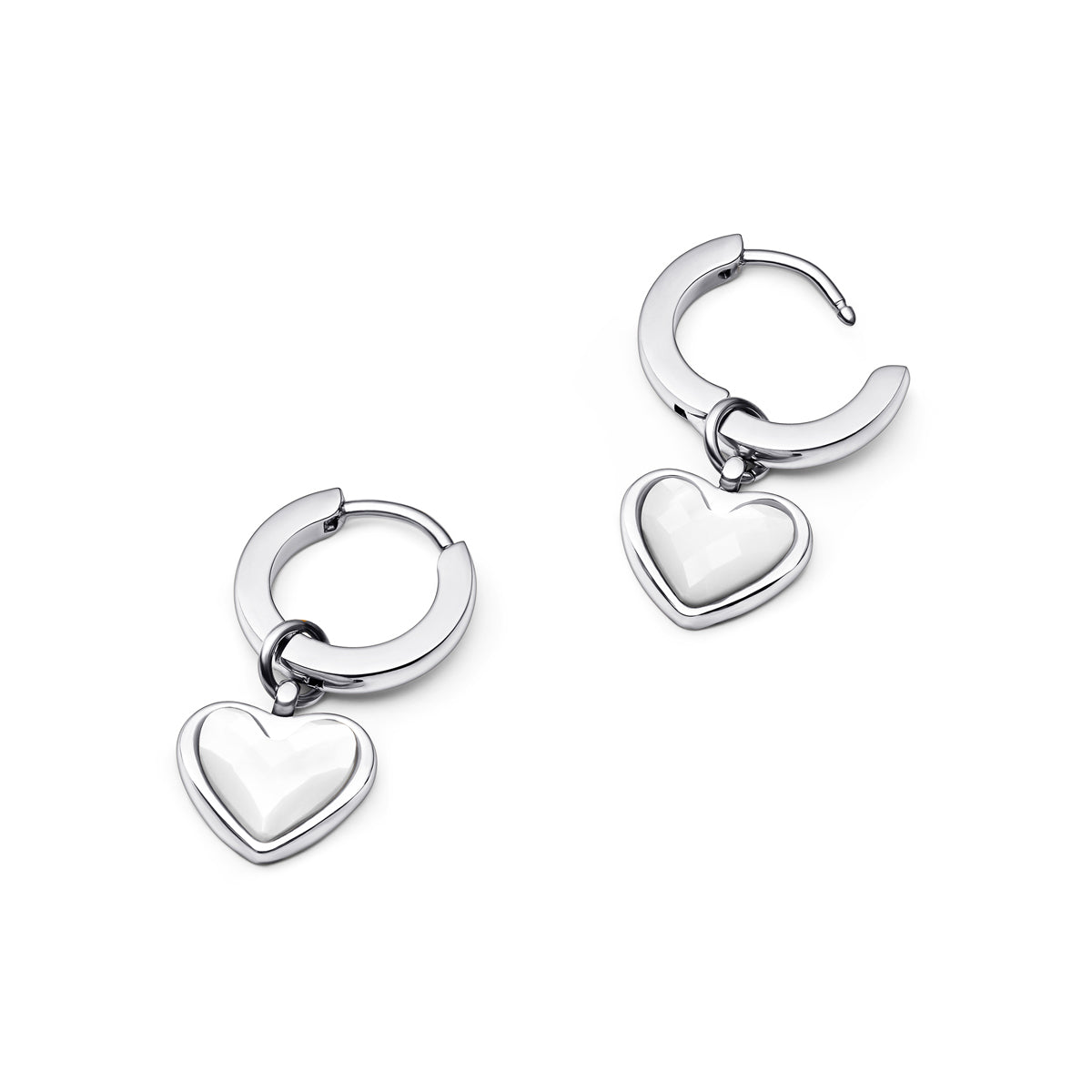 Boucles d'oreilles cœur en quartz blanc (argent)