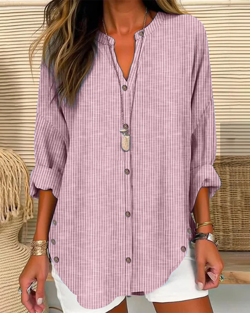 Sophie | Lange Gestreepte Blouse Dames met Knoopdetails voor Zomerstijl 1