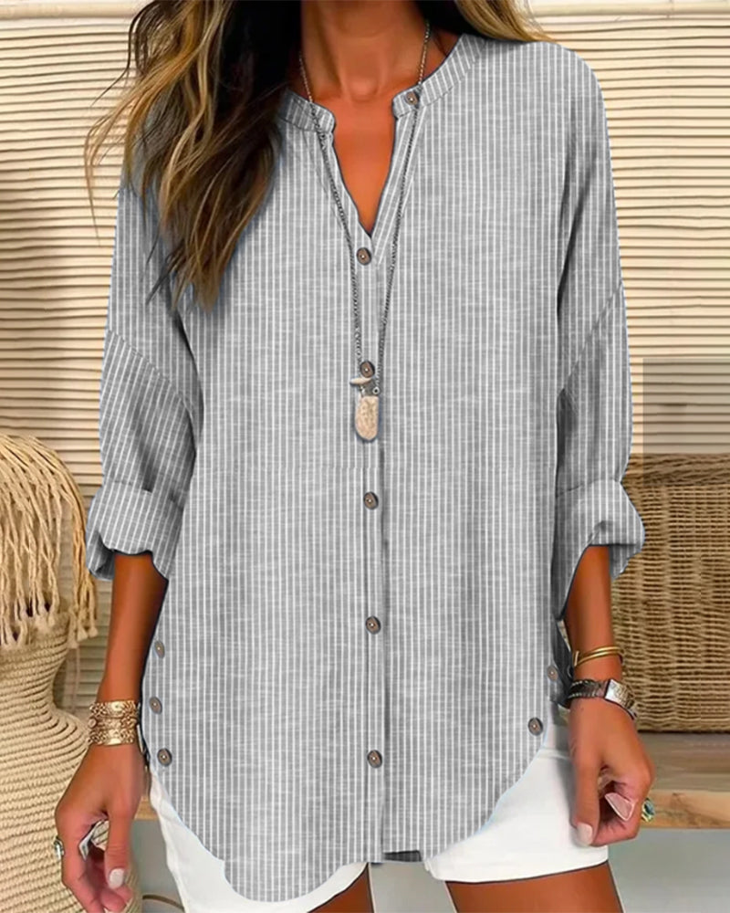 Sophie | Lange Gestreepte Blouse Dames met Knoopdetails voor Zomerstijl 2