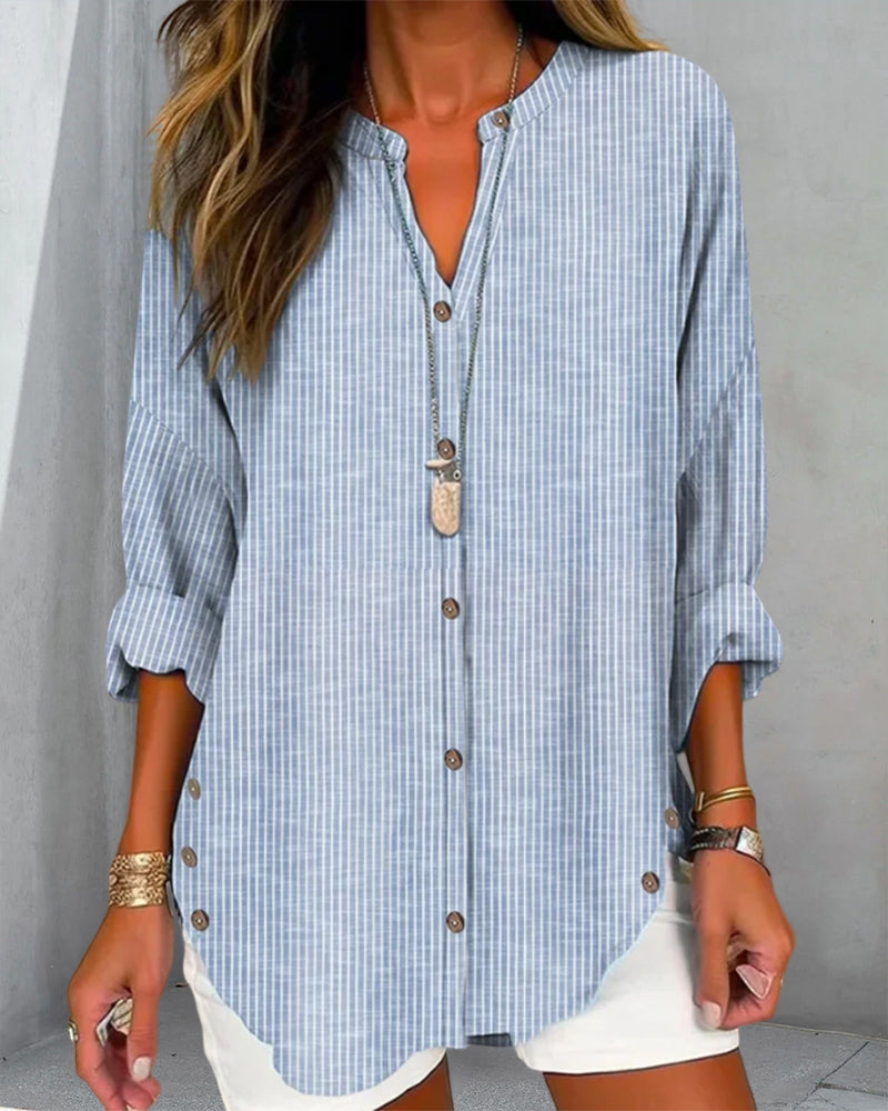 Sophie | Lange Gestreepte Blouse Dames met Knoopdetails voor Zomerstijl 4