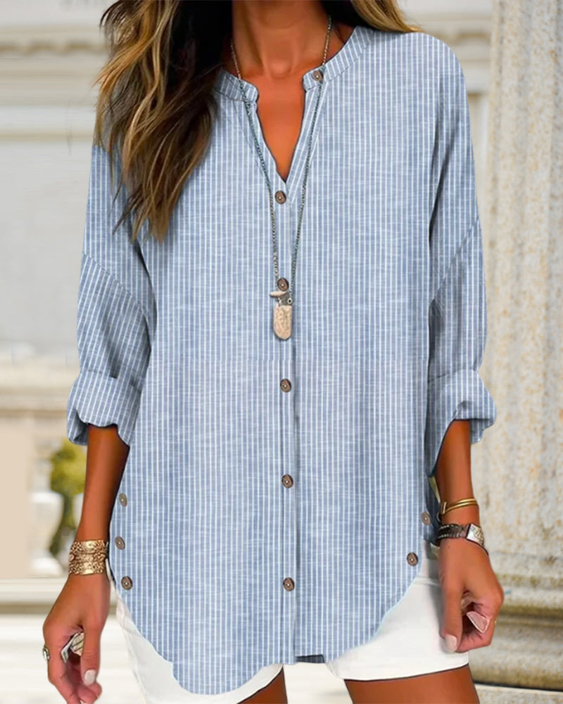 Sophie | Lange Gestreepte Blouse Dames met Knoopdetails voor Zomerstijl 5