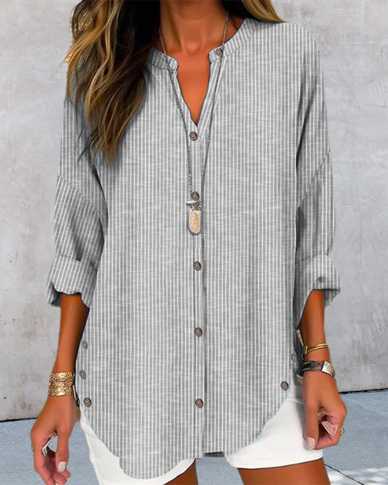Sophie | Lange Gestreepte Blouse Dames met Knoopdetails voor Zomerstijl 6