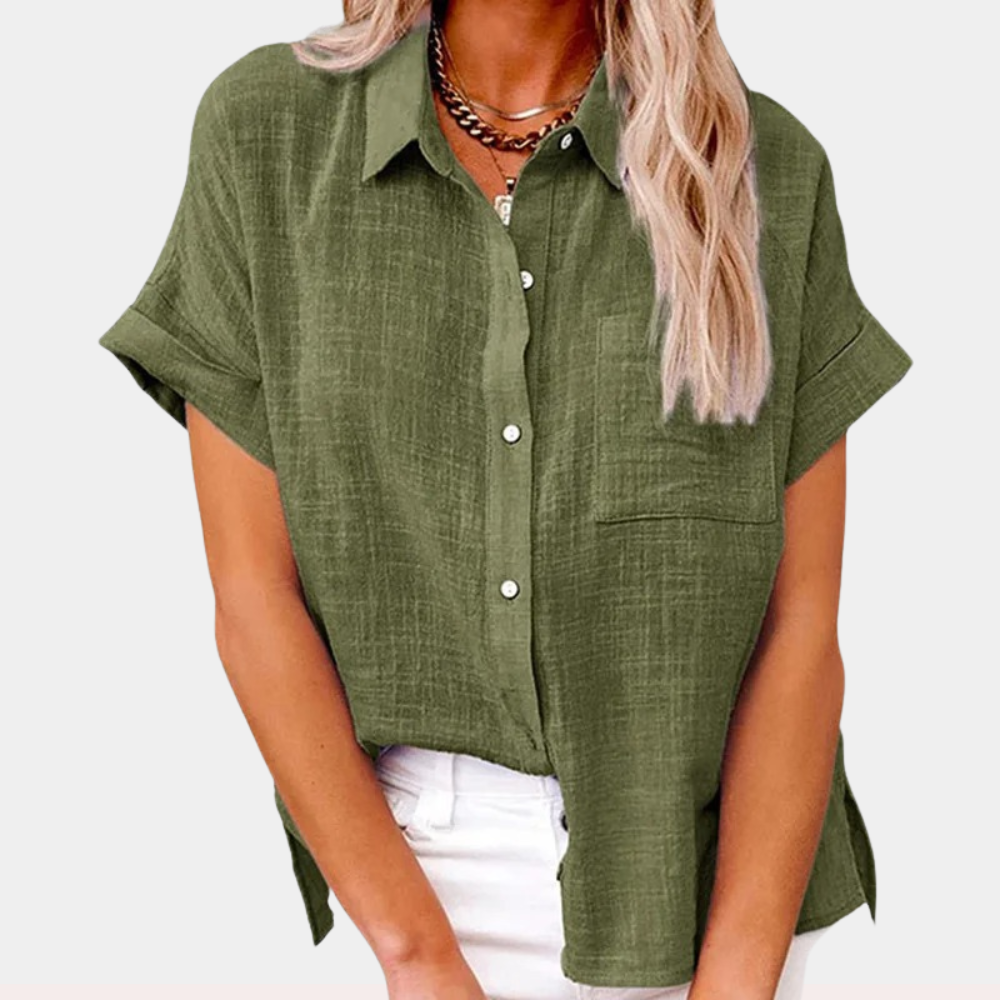 Women’s Breathable Cotton Linen Button-Up Blouse